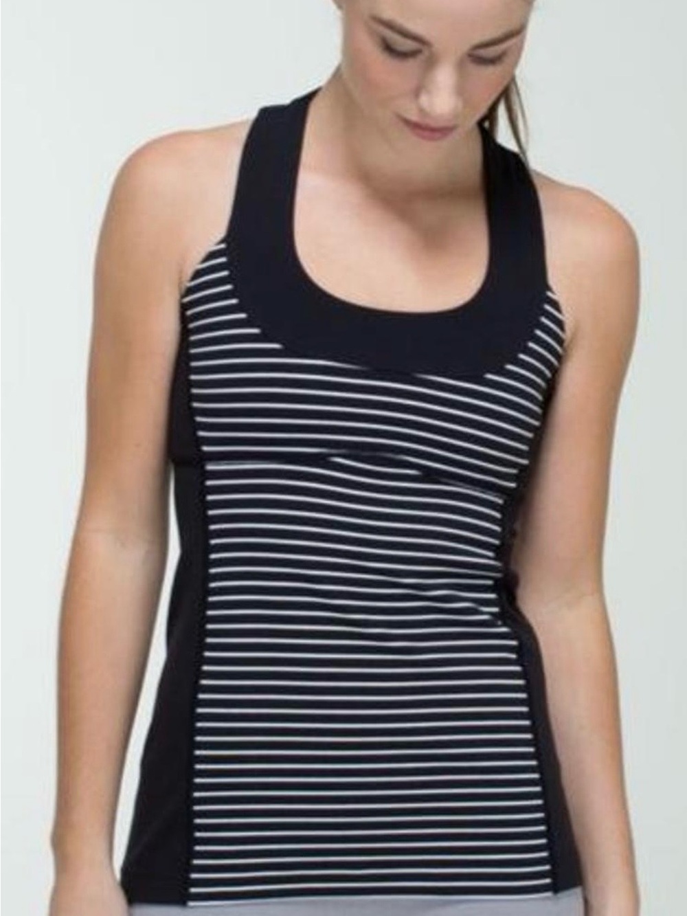 lululemon athletica Black and White Striped Scoop Tank